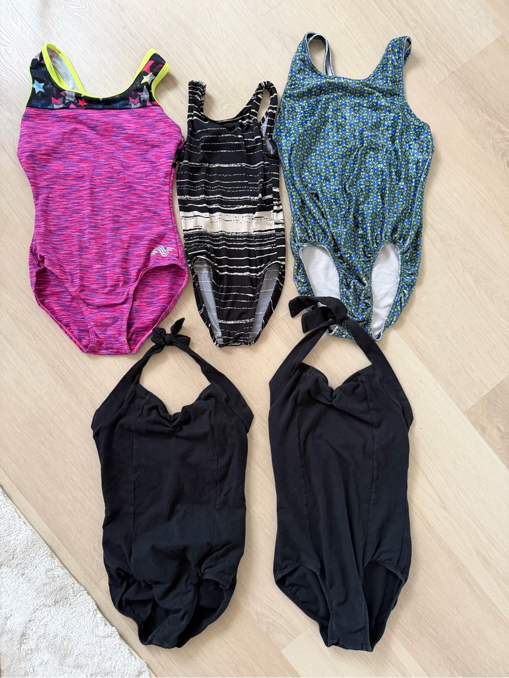 5-Pc Girls Leotard Bundle, Sizes M & L, Gymnastics, Dance, Ballet